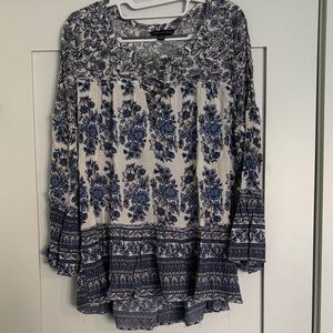 American Eagle Boho Bell Sleeve Top/ Blue Paisley